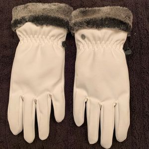 White Head Lined gloves w/ e tips, faux fur